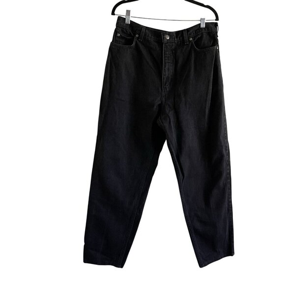 Lands End Women Sz 14 Black Dark Wash Relaxed Fit Denim Hi-Rise Jeans *Altered* - Picture 1 of 9